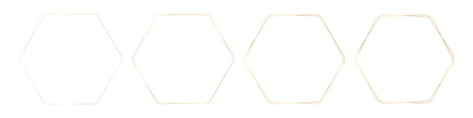 Elegant gold thin linear hexagon frames set. For certificate, invitation, branding, decorative elements. Vector illustration