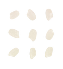 Raw rice grains. Close-up macro shot of raw rice grains, isolated on white background.