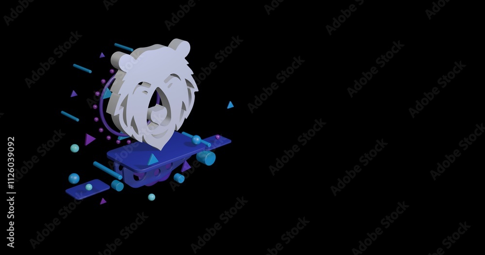 Poster white bear head icon on a pedestal of abstract geometric shapes floating in the air. abstract concep