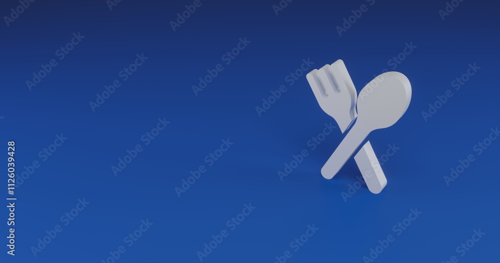 Poster isolated realistic white dinner time symbol with shadow. located on the right side of the scene. 3d 