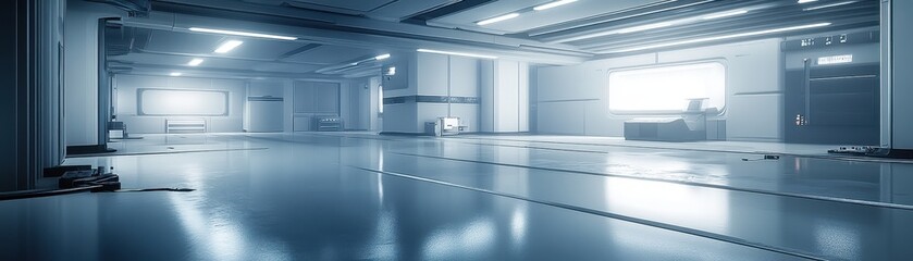 Futuristic and Minimalist Interior of a Modern Building