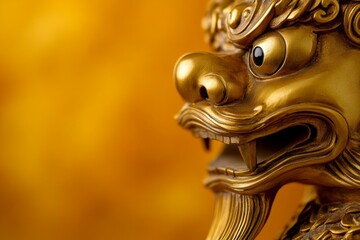 Obraz premium Golden chinese dragon statue close-up against vibrant background