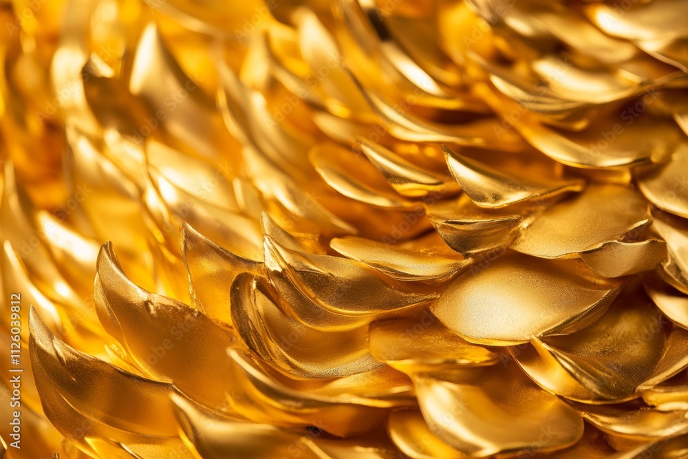 Poster close-up of shiny golden scales texture with reflective light patterns