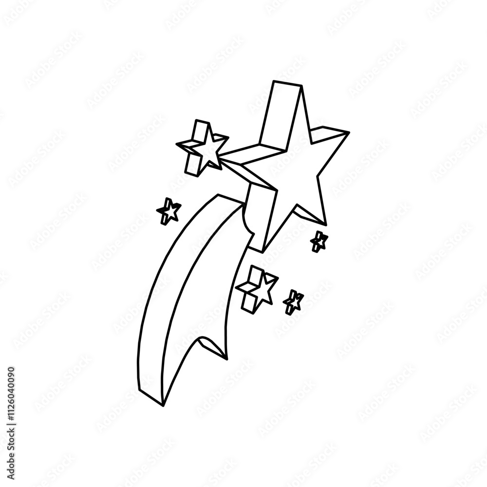 Poster the outline of a large fireworks symbol is made with black lines. 3d view of the object in perspecti