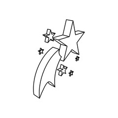 The outline of a large fireworks symbol is made with black lines. 3D view of the object in perspective. Vector illustration on white background