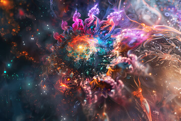 Fototapeta premium A vibrant cosmic explosion of colors and swirling patterns, depicting an imaginative interpretation of the universe's birth.