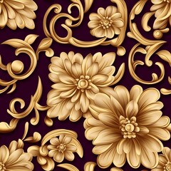 Luxurious Golden Floral Ornamental Pattern on Dark Background