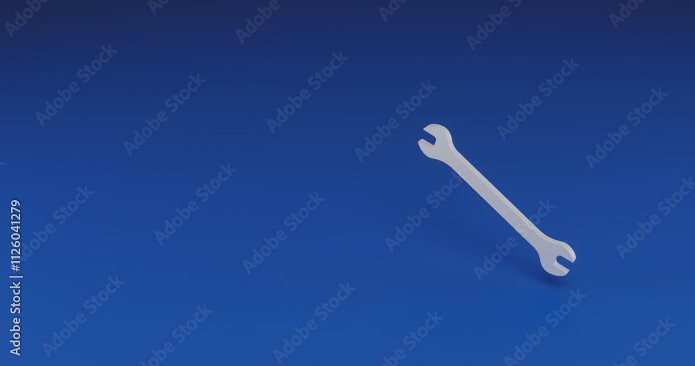 Poster isolated realistic white wrench symbol with shadow. located on the right side of the scene. 3d illus