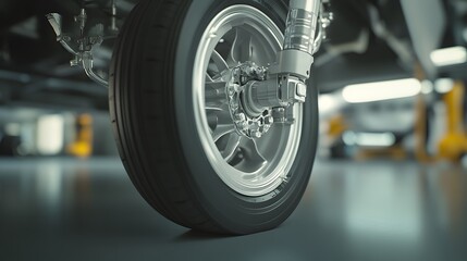 Fototapeta premium Airplane wheel compartment with mechanical components and hydraulic systems, essential for safe landing and takeoff. Precision engineering and aviation safety concepts.