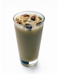Creamy Nut Raisin Milk Drink in Glass Healthy Breakfast Beverage