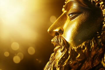 Obraz premium Golden statue of ancient bearded deity in radiant light