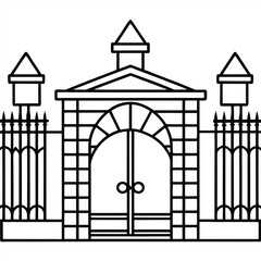 Fototapeta premium School gate line art vector silhouette