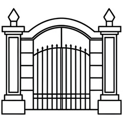 School gate line art vector silhouette