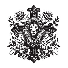 Fototapeta premium Floral Lion Cross Clipart vector design