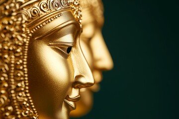 Obraz premium Golden buddha statues with intricate details on dark background