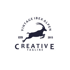Running Jumping Leaping Ibex Antelope Silhouette Logo Vector Illustration