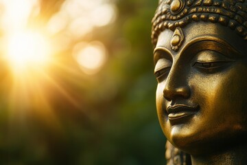Serene buddha statue in sunlight: tranquility and spiritual reflection