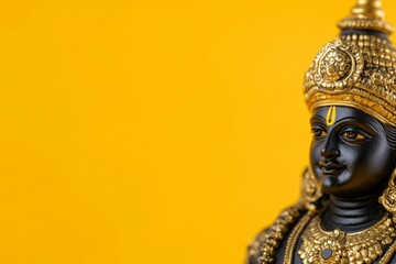 Elegant hindu deity sculpture on vibrant yellow background