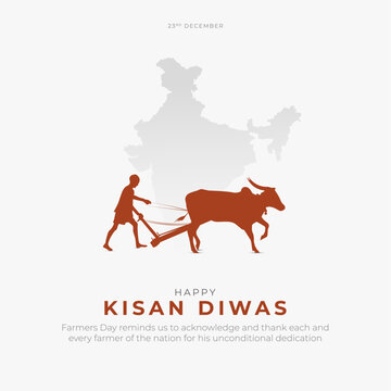 Happy National Farmers Day Post and Greeting Card. Farmers Day in India Poster, Kisan Diwas Vector Illustration