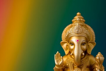 Golden ganesha statue on vibrant gradient background