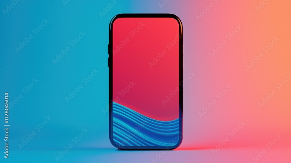 Poster spam call phone and protection concept. modern smartphone with vibrant gradient background and flowi