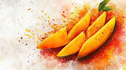 Sliced Mangoes with Spice and Leaves Artistic Render © Ariestia