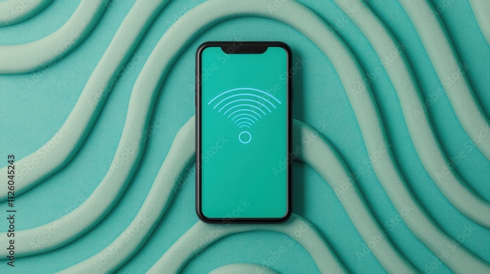 Poster spam call phone and protection concept. smartphone displaying a wireless connectivity symbol on a te