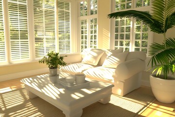 Cozy and Inviting Indoor Living Room with Sunshine Streaming Through Windows