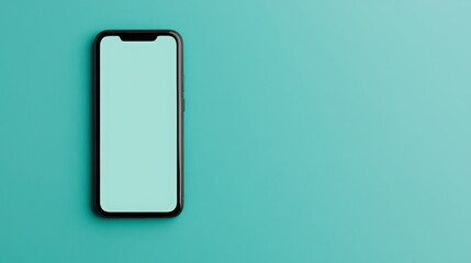 Spam call phone and protection concept. Smartphone with a blank screen on a teal background.