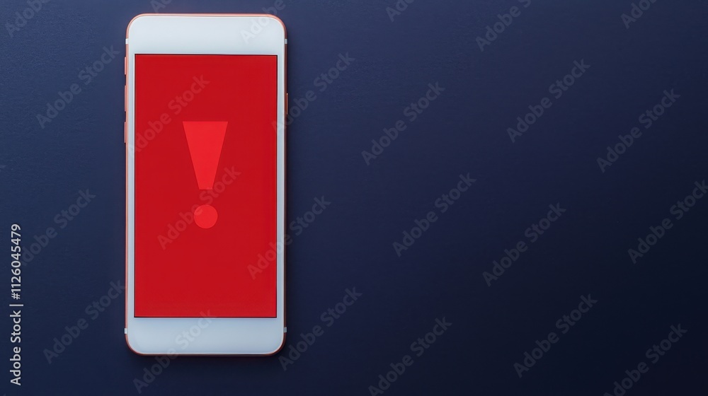 Poster spam call phone and protection concept. smartphone displaying a red alert symbol on the screen.