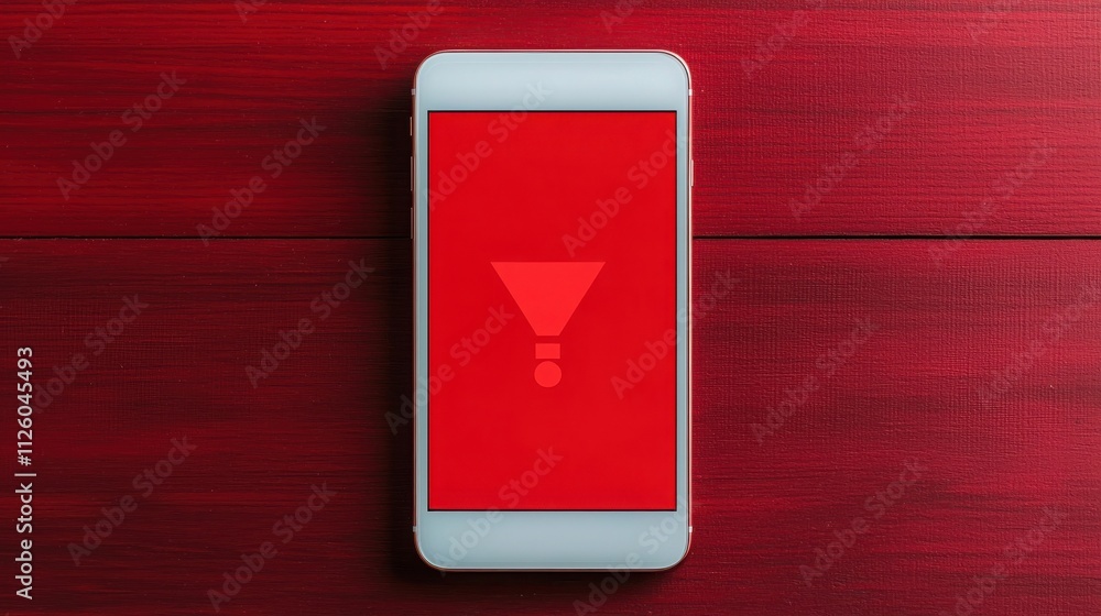 Poster spam call phone and protection concept. smartphone displaying a warning symbol on a red background.