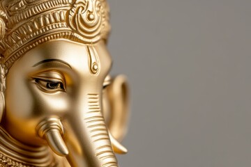 Obraz premium Close-up of golden ganesh statue with intricate details and tranquil expression