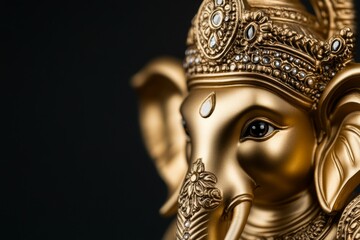 Obraz premium Golden ganesha statue with ornate crown and intricate details