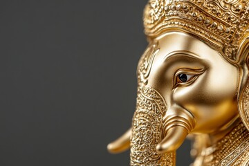 Obraz premium Intricate gold elephant sculpture with ornate detailing on dark background