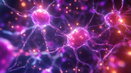 Digital mesh representation of a neural network with vibrant glowing nodes spreading across a dark gradient background