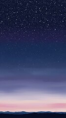 Naklejka premium Starry vintage sky illustration landscape with mountains below, phone wallpaper combination of purple, blue and violet in a beautiful night