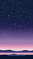 Fototapeta premium Starry vintage sky illustration landscape with mountains below, phone wallpaper combination of purple, blue and violet in a beautiful night
