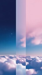 Random clouds with different shapes in pink to blue color theme sky landscape illustrated view phone wallpaper 9:16 AR