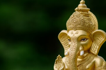 Fototapeta premium Exquisite golden ganesha statue with intricate details