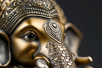 Obraz premium Ornate brass elephant sculpture with intricate detailing and gemstone eye