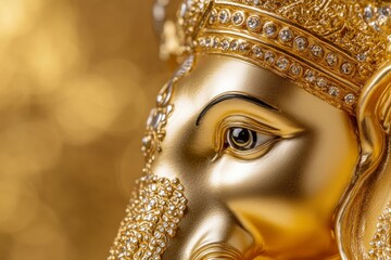 Obraz premium Golden ganesha idol with intricate detailing and precious stones