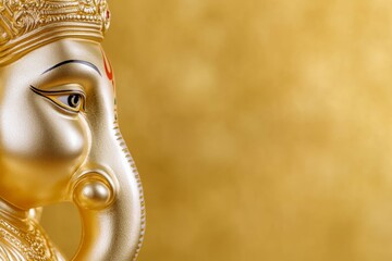 Obraz premium Golden ganesha statue with detailed carvings on gold background