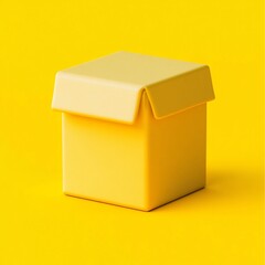 Fototapeta premium Bright Yellow Cubic Block on Plain Colored Background