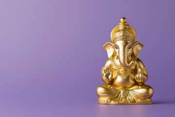 Golden ganesh statue on purple background: symbol of wisdom and prosperity