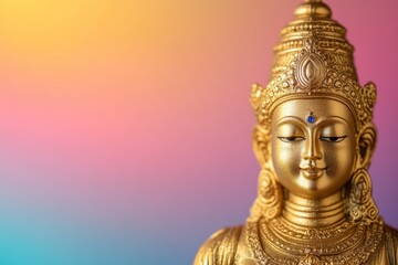 Golden hindu deity statue against gradient background: spirituality and artistry in harmony