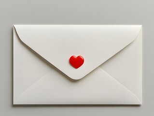 A simple paper envelope sealed with a red heart sticker, lying on a white background. Slightly angled, the envelope implies anticipation and the thrill of reading a secret message. This image 