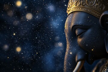 Majestic cosmic ganesha: divine elephant of the stars with glowing universe background