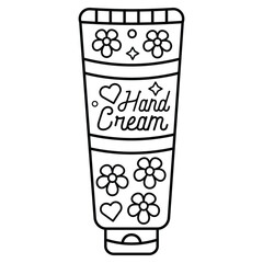 Hand Drawn Cute Cosmetics Coloring Book Vector Illustration. Bold and Easy Hand Cream Coloring Page for Adults and Kids. Coloring Sheet for Stress Relief and Relaxation