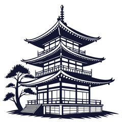 Traditional Japan pagoda silhouette vector isolated on white background