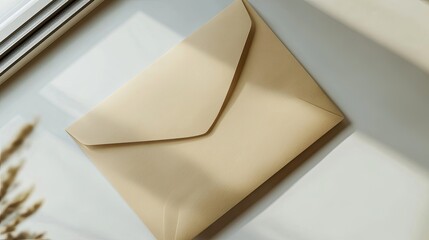 Beige Envelope on a White Surface in Sunlight